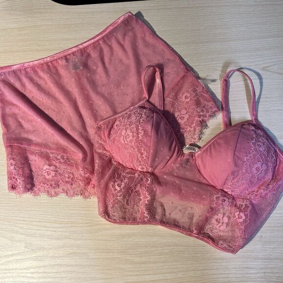 Bozzolo Lingerie Pink Small Sheer Lace Sexy Bra Corset Top Shorts Bridal Holiday - Picture 1 of 10
